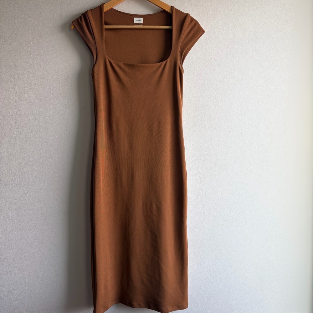 Wilfred Rust Brown Square-Neck Midi Dress